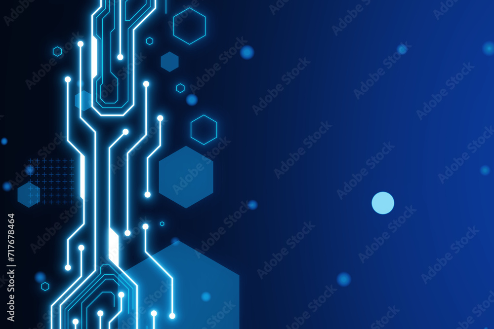 Aufkleber Abstract lines and dots, hexagons connect dark texture. Technology connection digital data and big data concept. 3D Rendering.