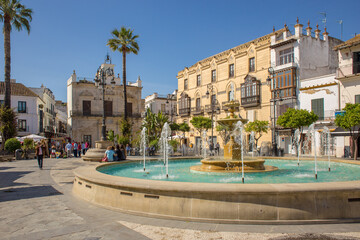Naklejka premium Vista de la Plaza del Cabildo de Sanlucar de Barrameda, Cadiz, Andalucia, España