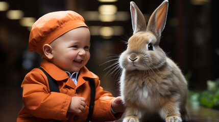 Emotional photo of a child with rabbit