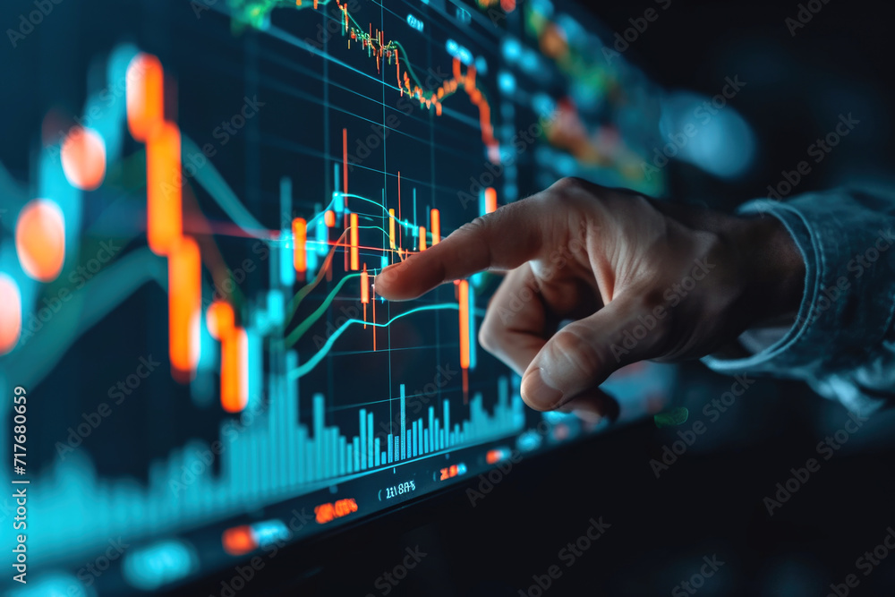 Poster businessman hand trader trading stock exchange graph money, trader investor, graph money of block ch