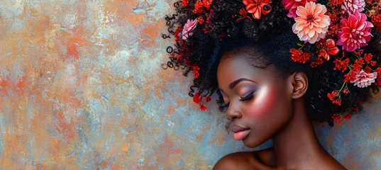 Fototapeten Flower Power: A Celebration of Black Hair and Makeup Trends Generative AI © Vinod