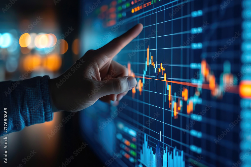 Poster businessman hand trader trading stock exchange graph money, trader investor, graph money of block ch