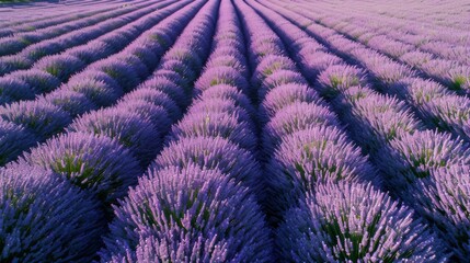 Aerial view of an expansive lavender field in full bloom background.