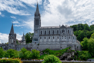 Obraz premium View of the cathedral in Lourdes, France