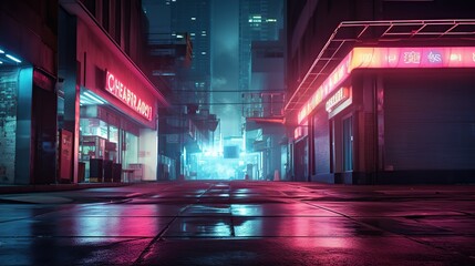 futuristic city sci fi fi with blue and white futuristic space background with glowing neon lights and alien planet with reflection. Generative AI