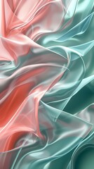 Fototapeta premium Glassy soft coral and mint blend on pine needles, swirling in a calming dance against a tranquil portrait background.