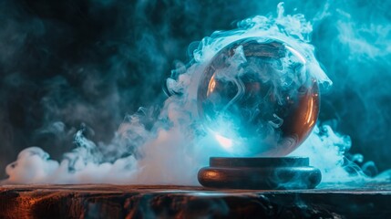 Smoke enveloping a crystal ball, mystic and magical background