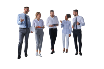 Modern business people discussing business and smiling while walking on a transparent background