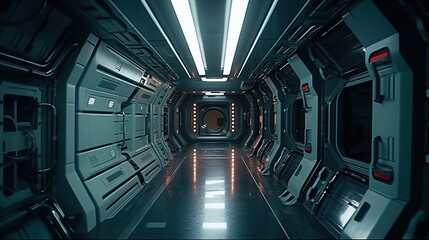AI Generated. AI Generative. Futuristic space ship galaxy alien door gate entrance sci fi concept...