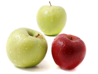 Red and green apples on white background. - 717685085