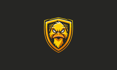 head duck angry with shield vector logo design