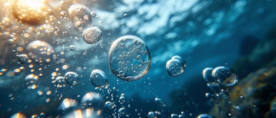 Bubbles in blue water background Generative AI