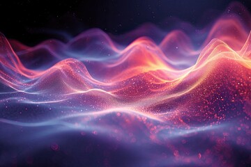 
abstract wallpaper, glowing lines and dust on a black background, energy of waves