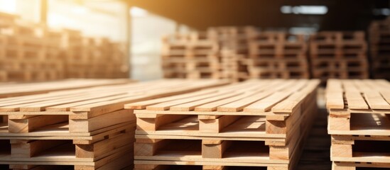 Wooden pallets stored for transport and logistics in warehouse