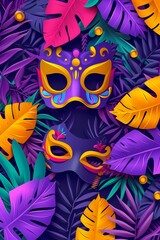 mardi gras poster background colorfun 2d flat cartoon, mardi gras festival