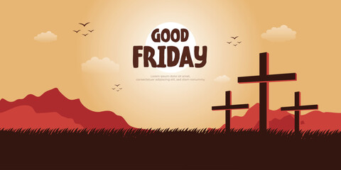 Good Friday wishes or greeting banner design with  Jesus cross social media banner design vector illustration