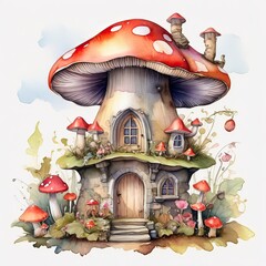 Enchanting Forest Mushroom Scene with Nature, Fungi, and Toadstools in a Cartoon Illustration, Featuring Autumn Colors and Magical Fantasy Elements