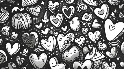 Naklejka premium Charming love doodles background, drawn hearts, flowers, and romantic elements, adding a touch of playfulness to the essence of love and affection