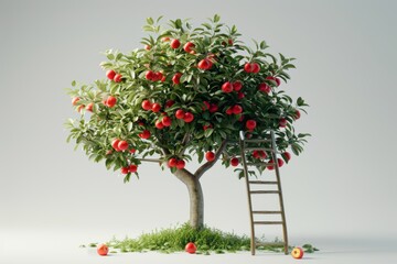 lush apple tree laden with ripe red apples in an outdoor setting