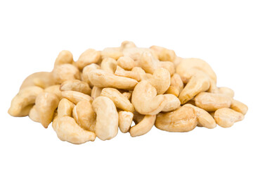 Roasted cashew nuts isolated on white background with clipping path.