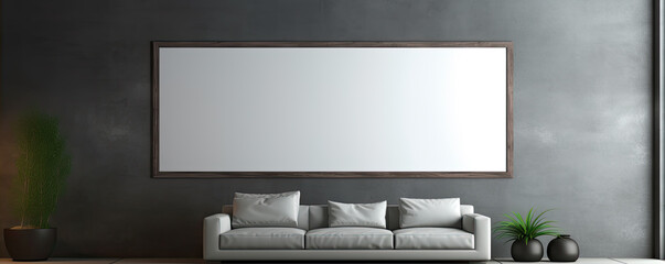 white blackboard in grey design interior. Blank white frame board on wall
