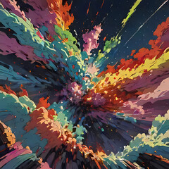 a vibrant and dynamic abstract background with a fusion of warm and cool colors, reminiscent of a cosmic explosion