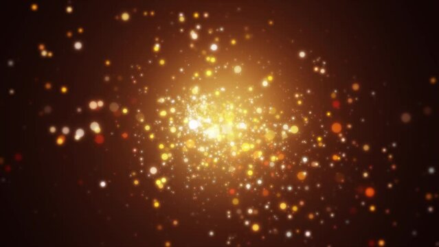Background orange movement. Universe golden dust with stars on black background. Motion abstract of particles. VJ Seamless loop. 4k