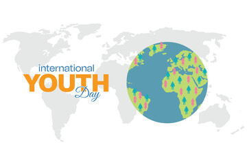 Fototapeta na wymiar International youth day greeting 12 august social media post or banner design with enjoying up celebrate with map vector file