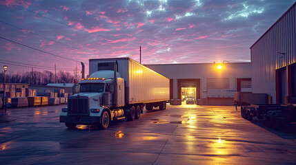 Sunset Illuminating Trucks at Warehouse Loading Dock - Insights into Logistics Operations