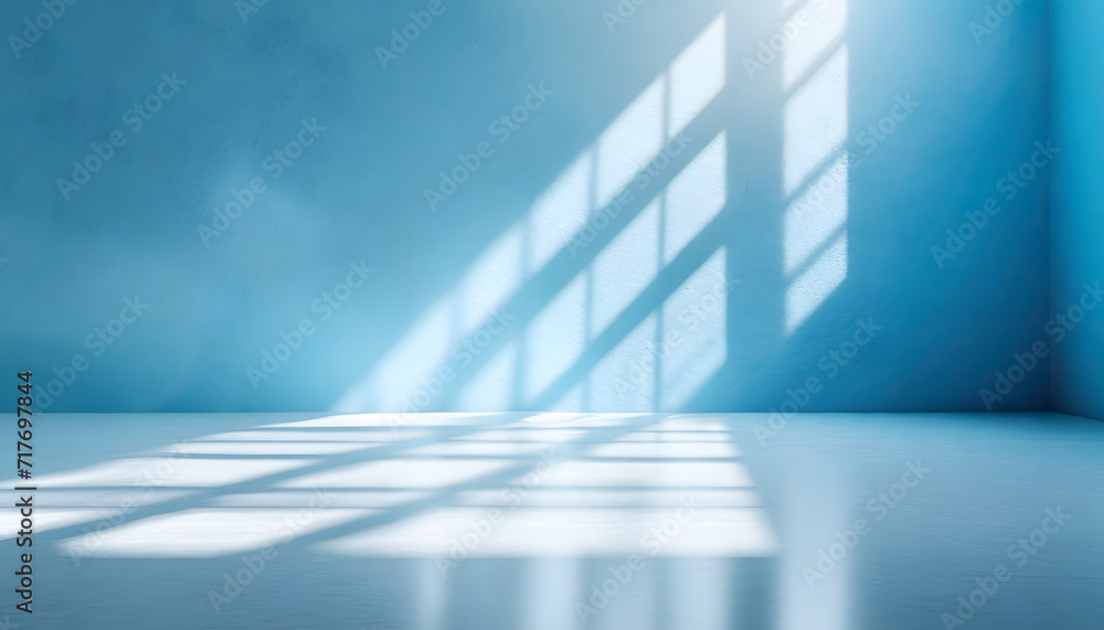 Poster minimal abstract light blue background for product presentation. shadow and light from windo. genera