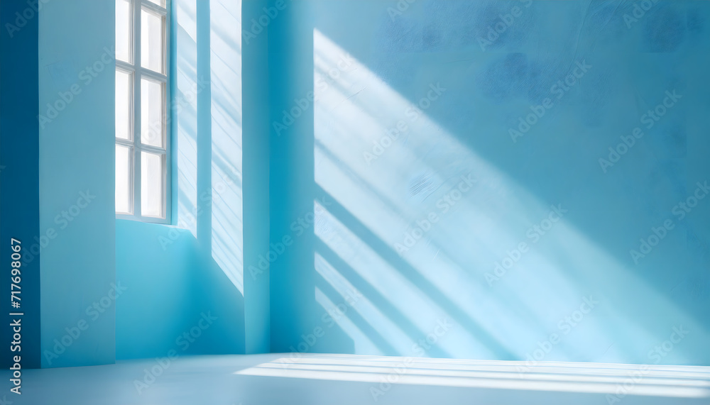 Poster minimal abstract light blue background for product presentation. shadow and light from windo. genera