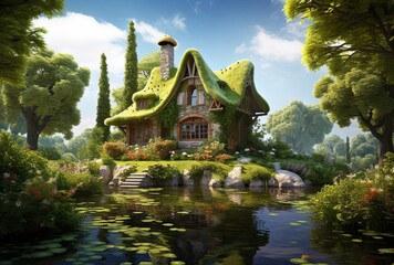 Fototapeta na wymiar 3D house, nature background