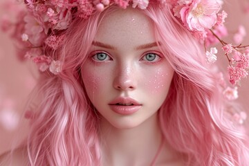 Pink Hair and Makeup: A Celebration of Spring and Beauty Generative AI