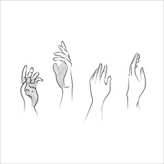 Palm and hand line art set; reach out. - obrazy, fototapety, plakaty