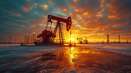 The rhythmic motion of oil pumps in the tundra mirrors the relentless extraction of energy resources from the frigid northern territories and their frozen ground.