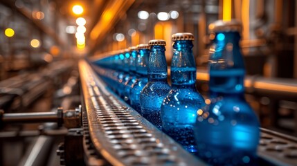 Conveyor belt in brewery plant producing low-alcoholic drinks