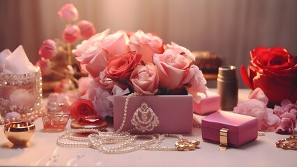 Stylish mix of love-related items background love concept In the Valentine's Day