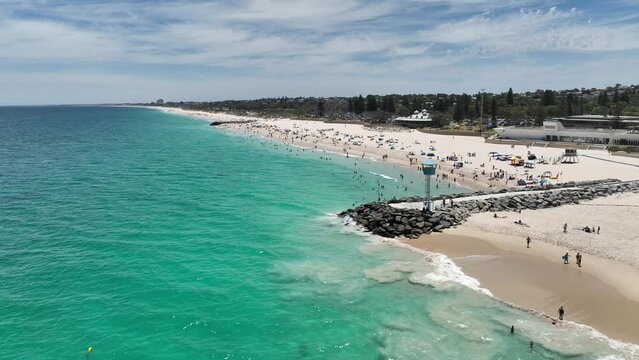 beautiful white sand turquoise sea 4k city beach perth australia aerial footage drone