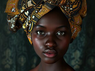 Portrait of a Captivating African Woman with Traditional Headwear. Isolated on a Dark Background. Generative AI.