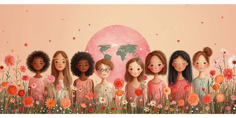 Girls Gone Global: A Celebration of Diversity and Connection Generative AI - obrazy, fototapety, plakaty