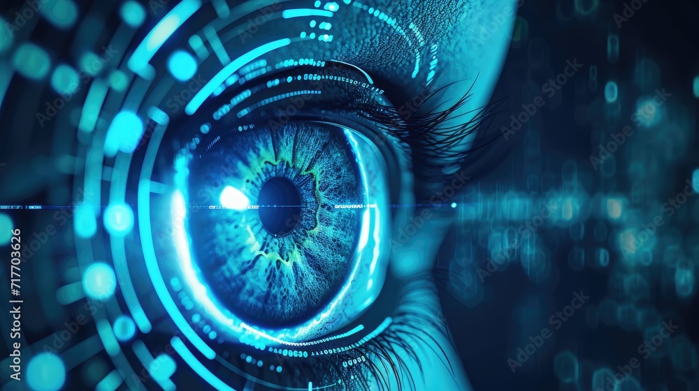 Wall mural futuristic digital eye data network and cyber security technology background
