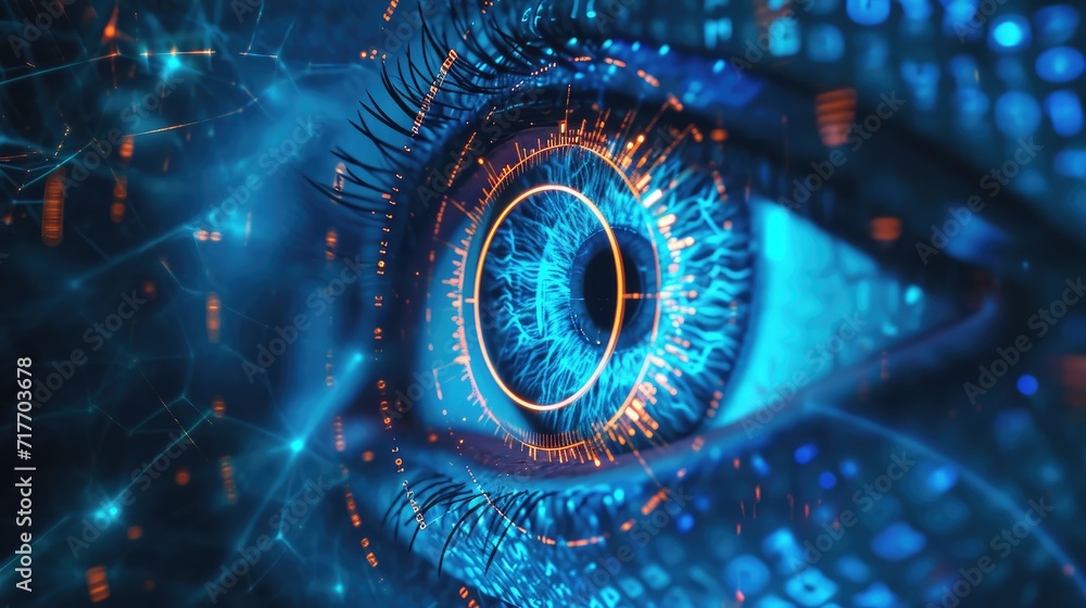Wall mural futuristic digital eye data network and cyber security technology background