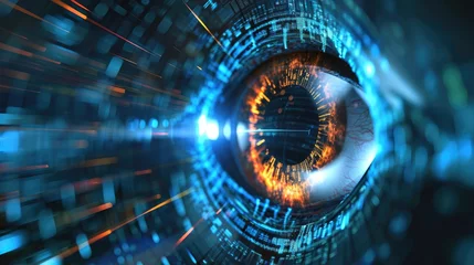 Foto op Aluminium futuristic digital eye data network and cyber security technology background © fledermausstudio