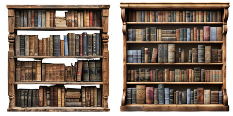 White Bookshelf Set Isolated on Transparent or White Background, PNG