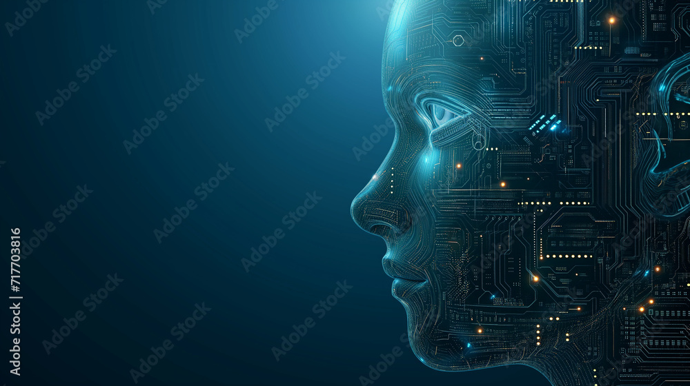 Poster machine learning and cyber digital mind face of female, big data and artificial intelligence technol