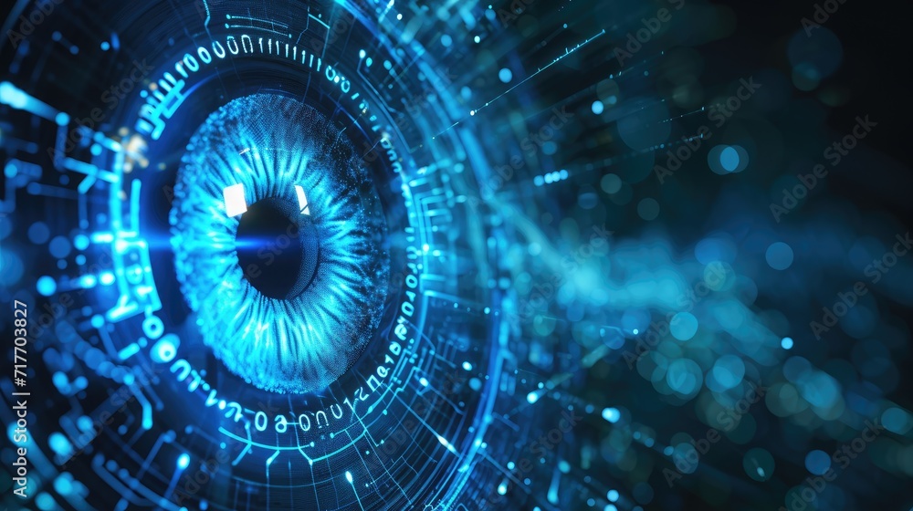 Wall mural futuristic digital eye data network and cyber security technology background