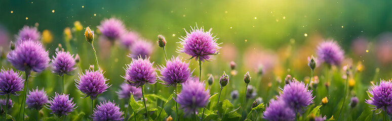 Thistle flowers in the green garden meadow