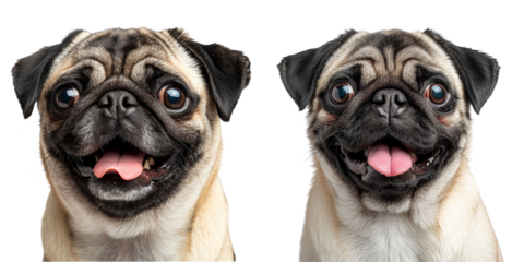 Cheerful Pug Dog Smiling Set Isolated on Transparent or White Background, PNG