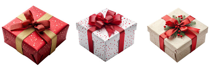Christmas Gift Boxes Isolated on Transparent or White Background, PNG