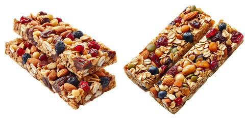 Granola Protein Bars Set Isolated on Transparent or White Background, PNG